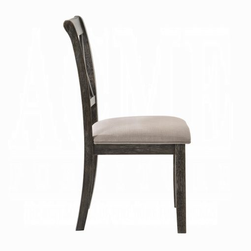 Acme Claudia II Beige Fabric & Weathered Gray Side Chair - Set of 2 - Image 5