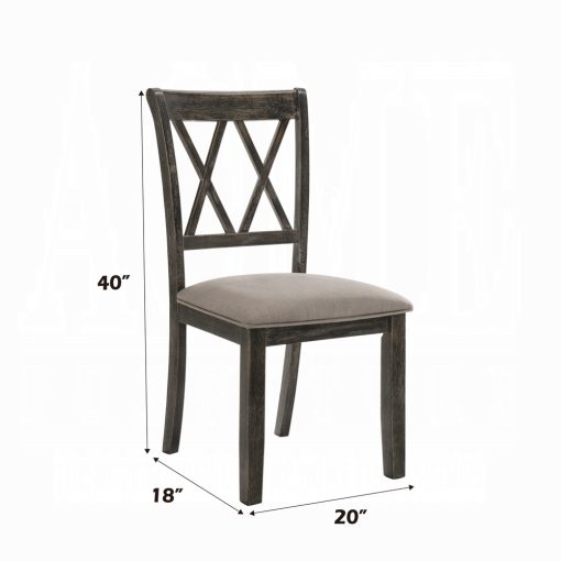 Acme Claudia II Beige Fabric & Weathered Gray Side Chair - Set of 2 - Image 7