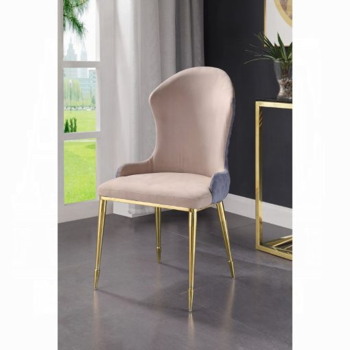 Acme Caolan Tan, Lavender Fabric & Gold Side Chair - Set of 2