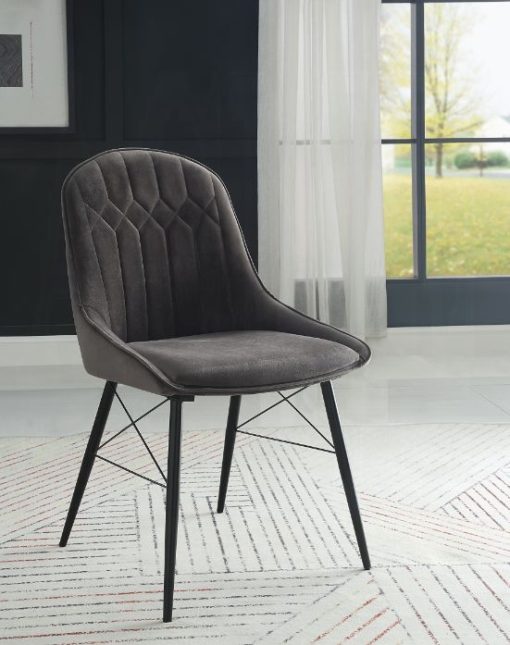 Acme Abraham Dark Gray Fabric & Black Side Chair - Set of 2