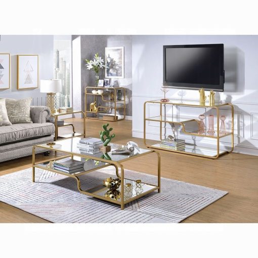 Acme Astrid Mirrored & Gold Coffee Table - Image 7