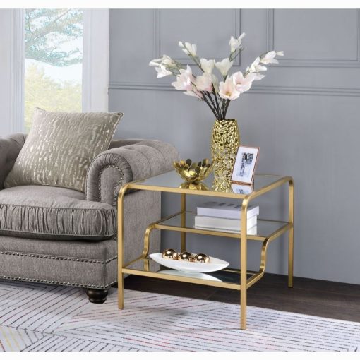 Acme Astrid Mirrored & Gold End Table - Image 7