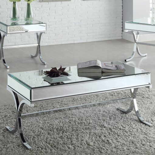 Acme Yuri Mirrored & Chrome Coffee Table