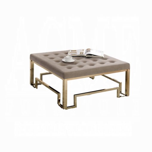 Acme Damien Beige Fabric & Champagne Cocktail Ottoman - Image 4