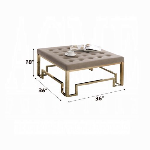 Acme Damien Beige Fabric & Champagne Cocktail Ottoman - Image 2