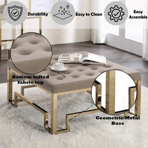 Acme Damien Beige Fabric & Champagne Cocktail Ottoman - Image 3