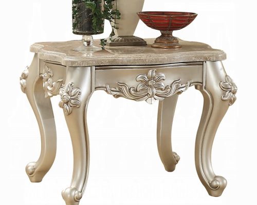 Acme Bently Marble Top & Champagne End Table