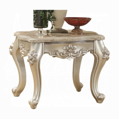 Acme Bently Marble Top & Champagne End Table