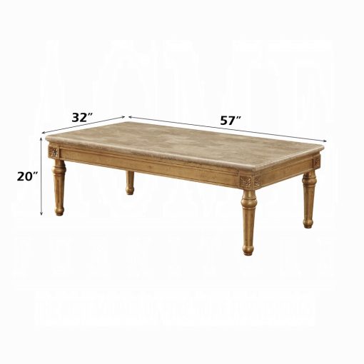 Acme Daesha Marble Top & Antique Gold Coffee Table - Image 3