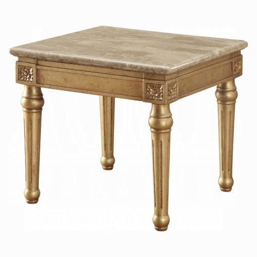 Acme Daesha Marble Top & Antique Gold End Table