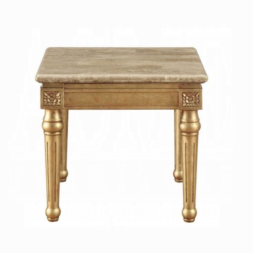 Acme Daesha Marble Top & Antique Gold End Table - Image 2