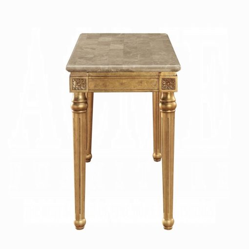 Acme Daesha Marble Top & Antique Gold Sofa Table - Image 3