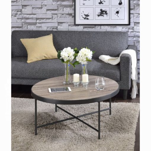 Acme Bage Weathered Gray Oak & Metal Coffee Table