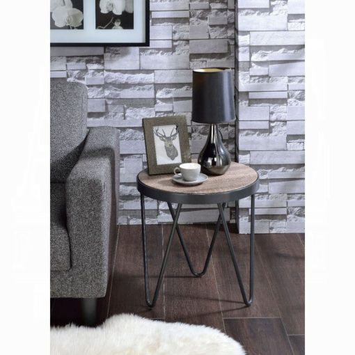 Acme Bage Weathered Gray Oak & Metal End Table