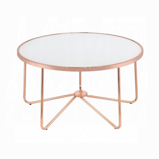 Acme Alivia Frosted Glass & Rose Gold Coffee Table - Image 2