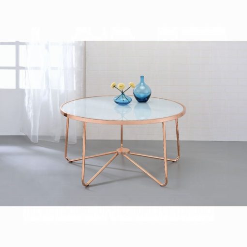Acme Alivia Frosted Glass & Rose Gold Coffee Table