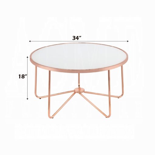 Acme Alivia Frosted Glass & Rose Gold Coffee Table - Image 4