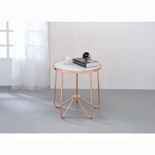 Acme Alivia Frosted Glass & Rose Gold End Table