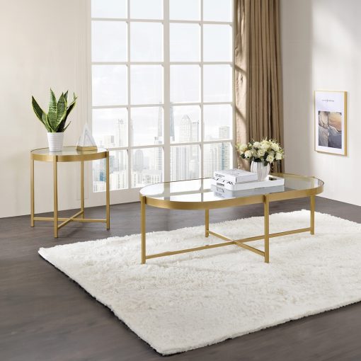 Acme Charrot Clear Glass Top & Gold End Table - Image 5