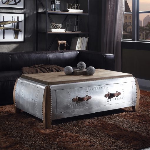 Acme Brancaster Antique Oak & Aluminum Coffee Table