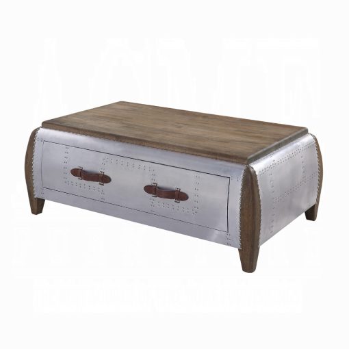 Acme Brancaster Antique Oak & Aluminum Coffee Table - Image 2