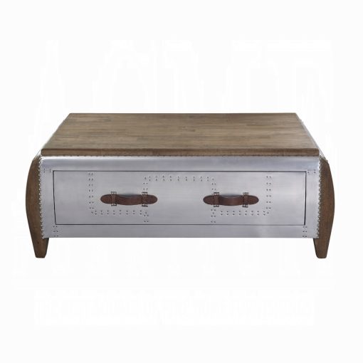 Acme Brancaster Antique Oak & Aluminum Coffee Table - Image 3