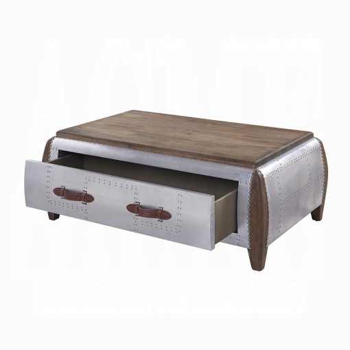 Acme Brancaster Antique Oak & Aluminum Coffee Table - Image 4