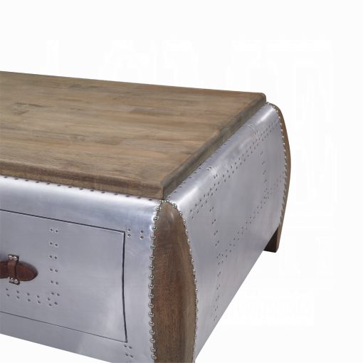 Acme Brancaster Antique Oak & Aluminum Coffee Table - Image 5