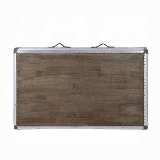 Acme Brancaster Antique Oak & Aluminum Coffee Table - Image 6
