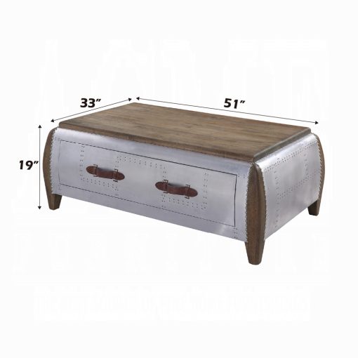Acme Brancaster Antique Oak & Aluminum Coffee Table - Image 7