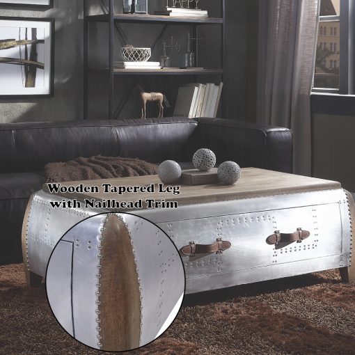 Acme Brancaster Antique Oak & Aluminum Coffee Table - Image 8