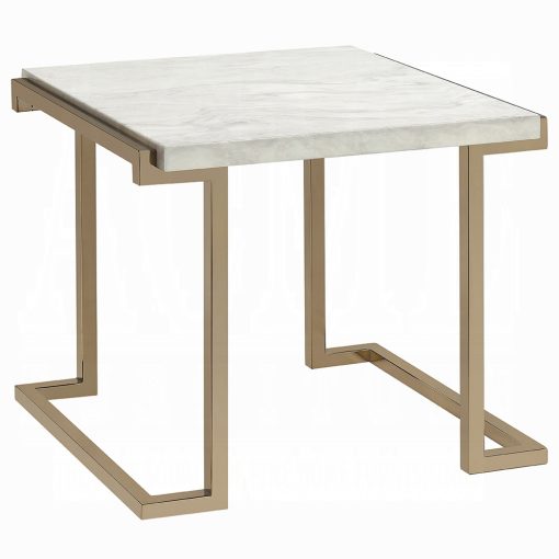 Acme Boice II Faux Marble Top & Champagne End Table - Image 2