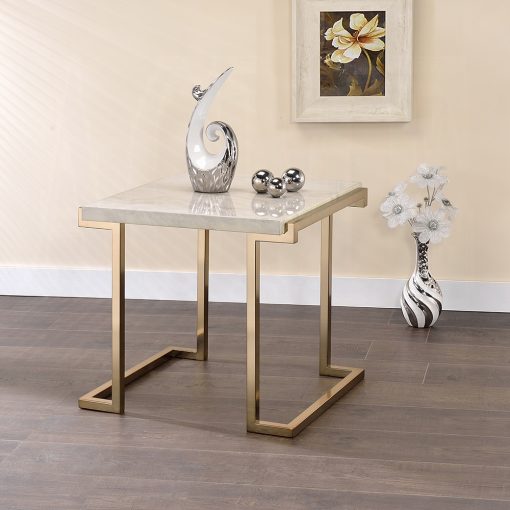Acme Boice II Faux Marble Top & Champagne End Table
