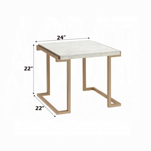 Acme Boice II Faux Marble Top & Champagne End Table - Image 5