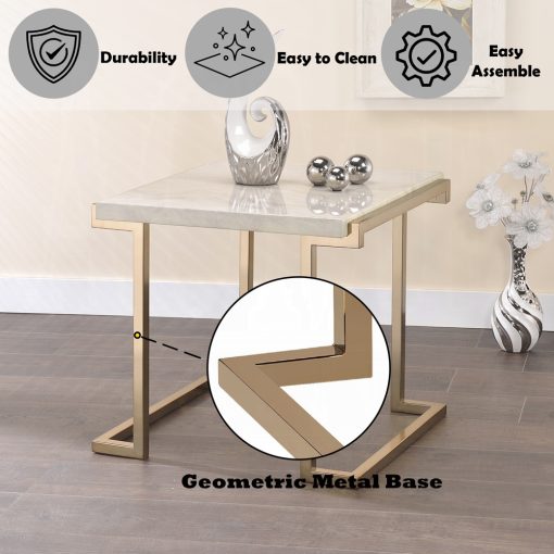 Acme Boice II Faux Marble Top & Champagne End Table - Image 6