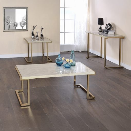Acme Boice II Faux Marble Top & Champagne Sofa Table - Image 7