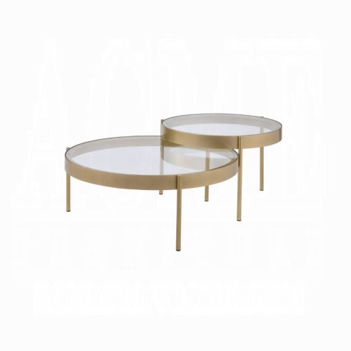 Acme Andover Clear Glass & Gold Nesting Table Set - Image 2