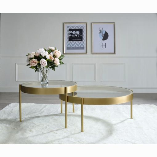 Acme Andover Clear Glass & Gold Nesting Table Set