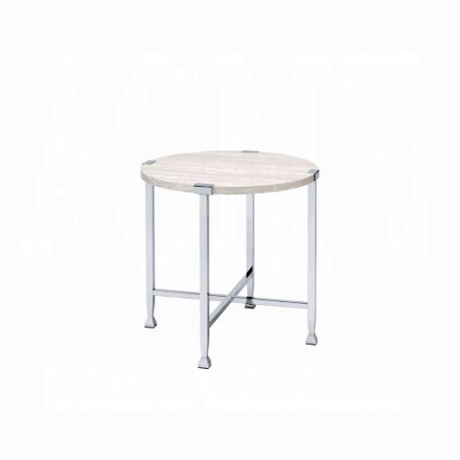 Acme Brecon White Oak & Chrome End Table
