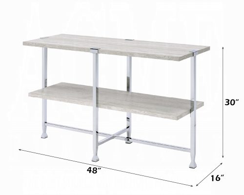 Acme Brecon White Oak & Chrome Sofa Table