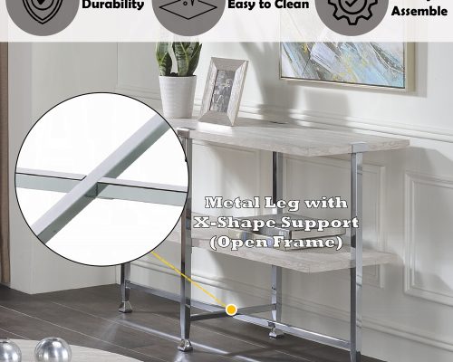 Acme Brecon White Oak & Chrome Sofa Table