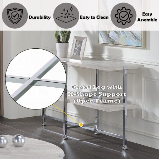 Acme Brecon White Oak & Chrome Sofa Table