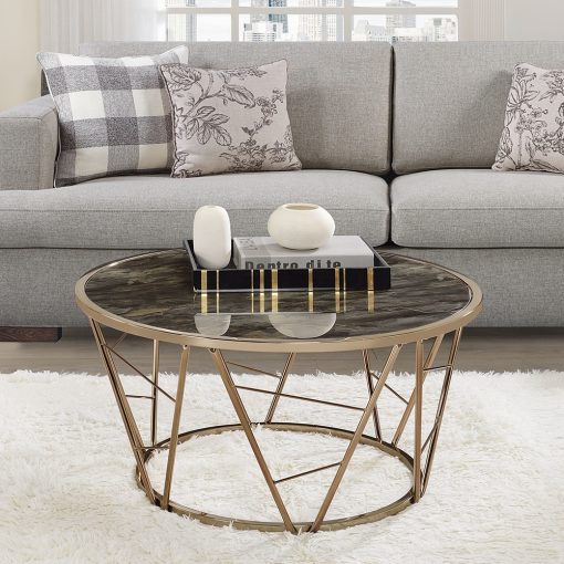 Acme Cicatrix Engineering Stone Glass Top & Champagne Coffee Table