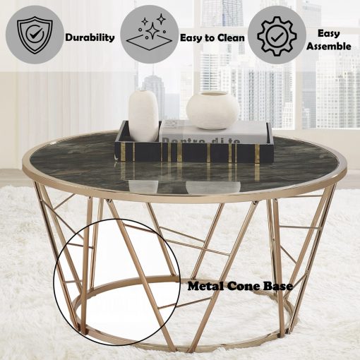 Acme Cicatrix Engineering Stone Glass Top & Champagne Coffee Table - Image 6