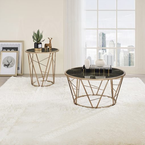 Acme Cicatrix Engineering Stone Glass Top & Champagne Coffee Table - Image 5