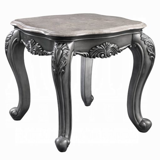 Acme Ariadne Marble Top & Platinum End Table - Image 2