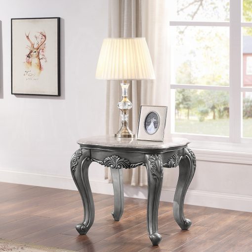 Acme Ariadne Marble Top & Platinum End Table