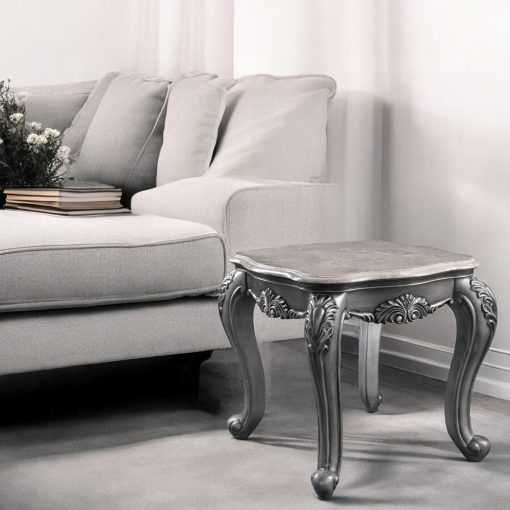 Acme Ariadne Marble Top & Platinum End Table - Image 9