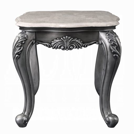Acme Ariadne Marble Top & Platinum End Table - Image 3