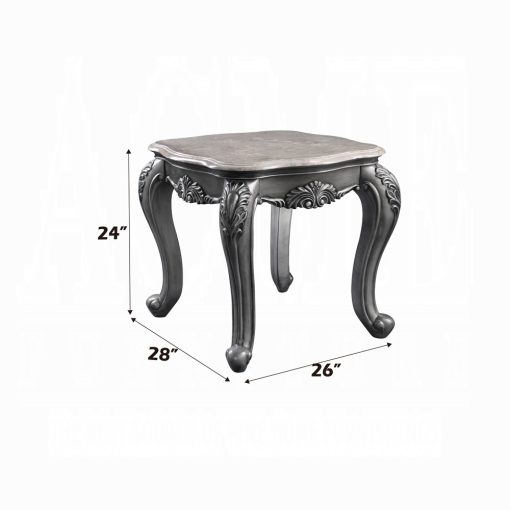 Acme Ariadne Marble Top & Platinum End Table - Image 7